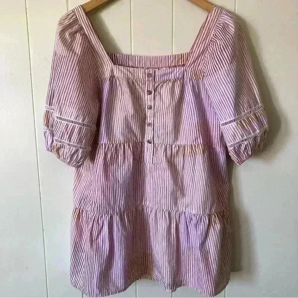 Anthropology Maeve Gable Tiered Striped Cotton Top Blouse Tunic Size XS